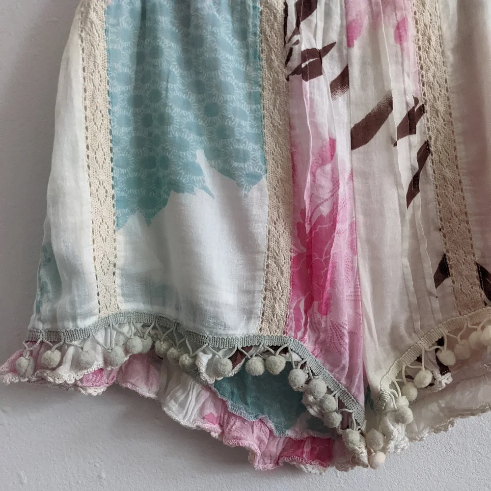 Pastel Floral Pom Fringe Tassel Shorts